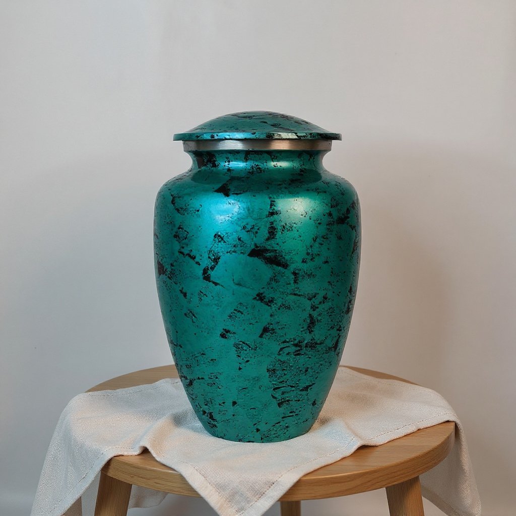 Turquoise Marble-Effect Cremation Urn image 0