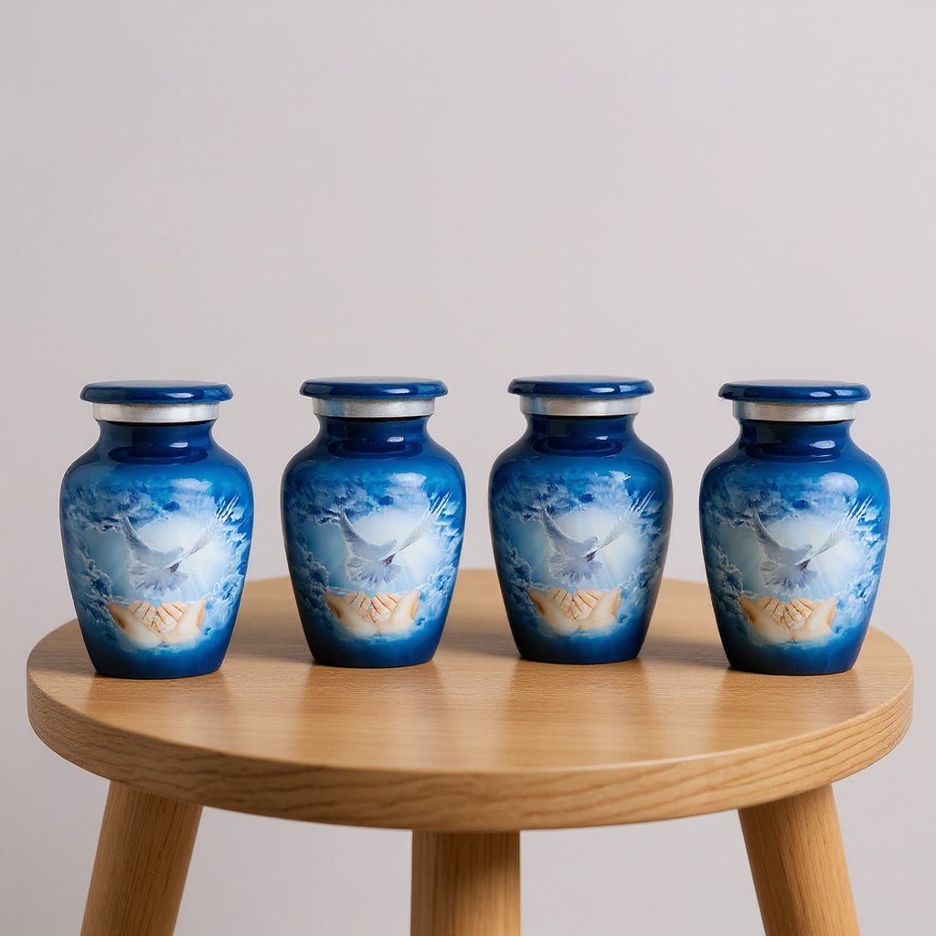 Blue Dove Keepsake Urns – Small Memorial Urns for Sharing Ashes set of 4 image 0