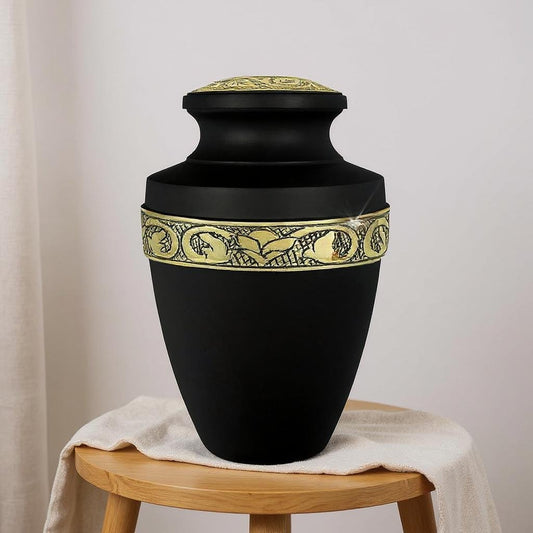 Elegant Black Cremation Urn with Gold Accents image 0