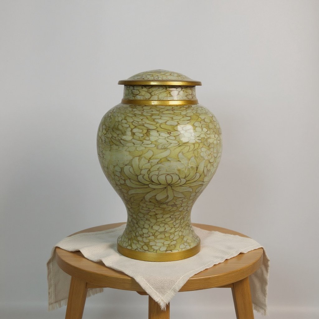 Pale Green Lace-Pattern Ceramic Urn image 0