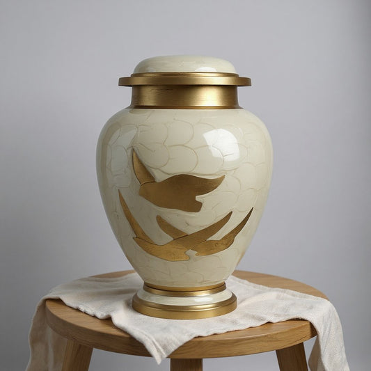 Elegant Gold-Accent Cremation Urn – Classic Dove Motif Vase image 0
