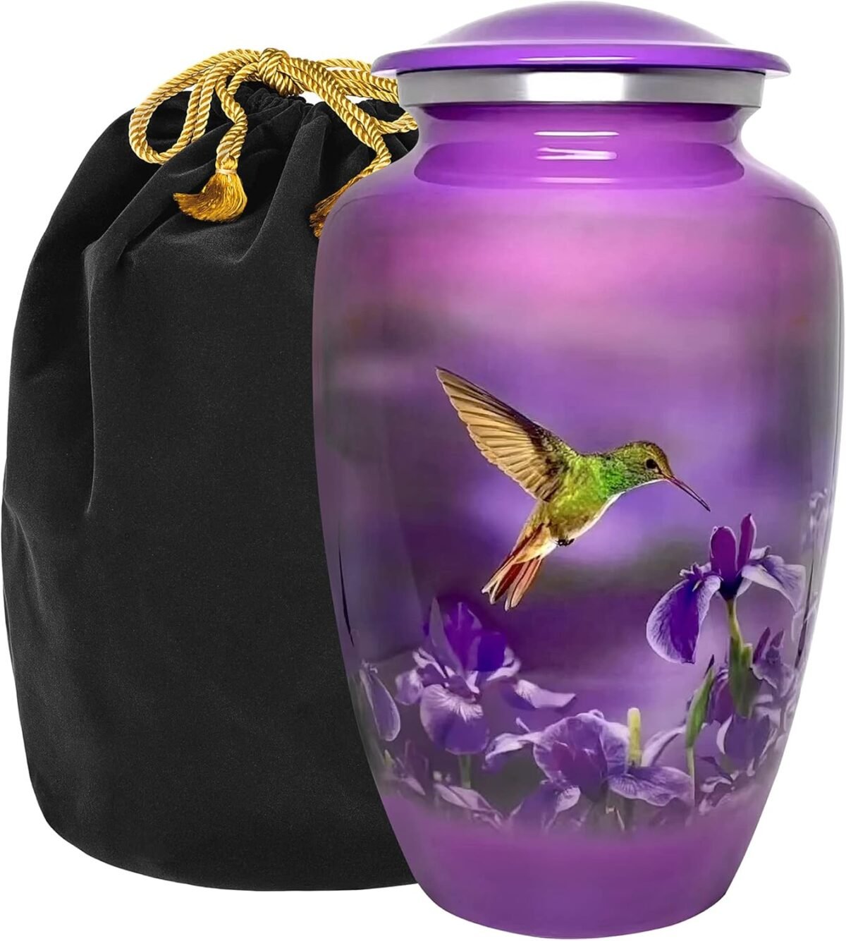 Purple Hummingbird Cremation Urn – Floral Memorial Urn for Ashes