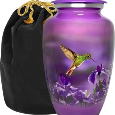 Purple Hummingbird Cremation Urn – Floral Memorial Urn for Ashes