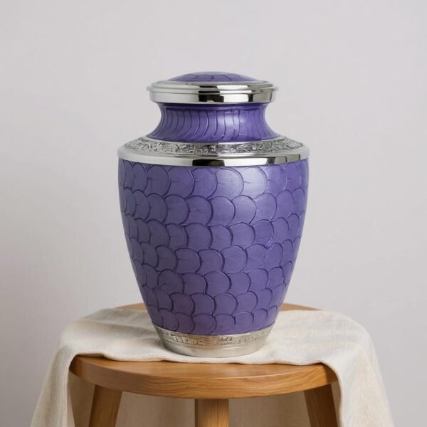 Royal Violet Cremation Urn with Silver Detailing