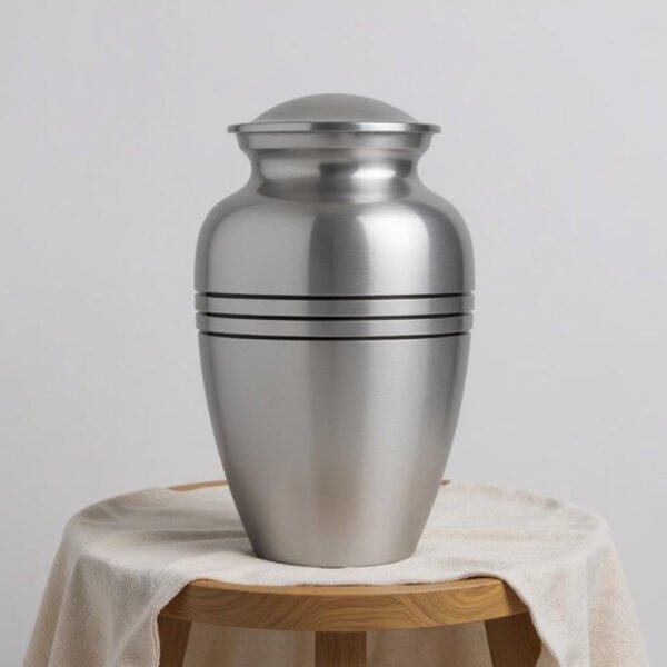 Classic Brushed Silver Cremation Urn with Engraved Band