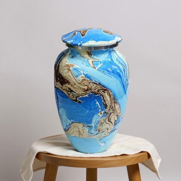 Ocean Blue Swirl Cremation Urn – Artistic Memorial Urn for Ashes