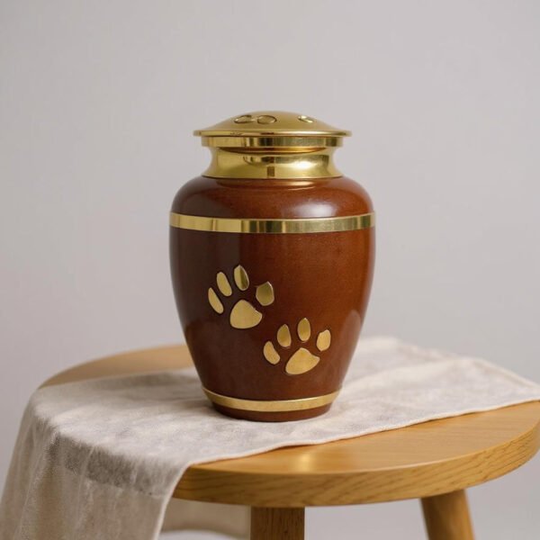 Pet Cremation Urn with Gold Paw Prints – Memorial Urn for Dogs & Cats