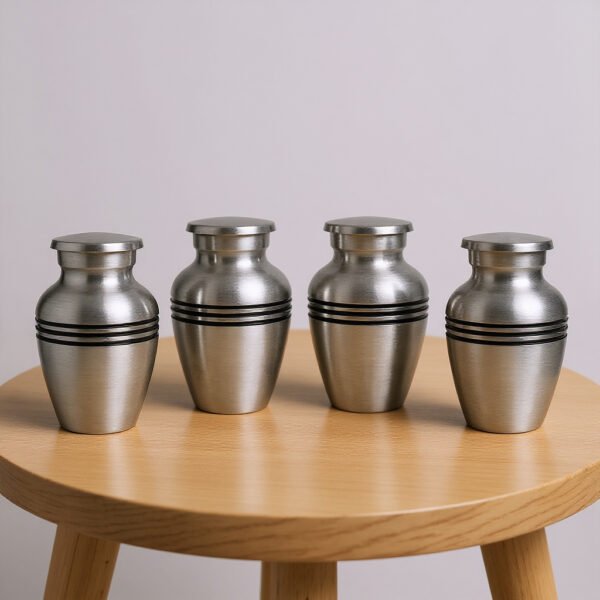 Silver Keepsake Cremation Urns with Black Rings – Mini Memorial Urns for Ashes