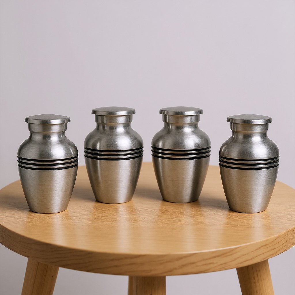 Silver Keepsake Cremation Urns with Black Rings – Mini Memorial Urns for Ashes