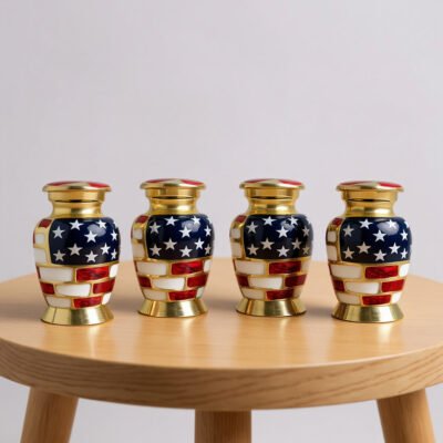 American Flag Keepsake Urns – Patriotic Mini Memorial Urns for Veterans Set of 4
