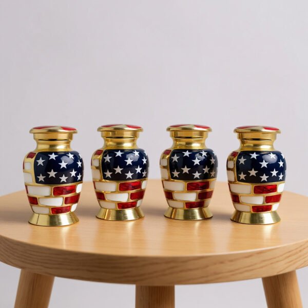 American Flag Keepsake Urns – Patriotic Mini Memorial Urns for Veterans Set of 4