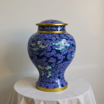 Blue Floral Cloisonné Cremation Urn