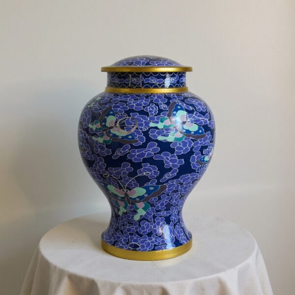 Blue Floral Cloisonné Cremation Urn