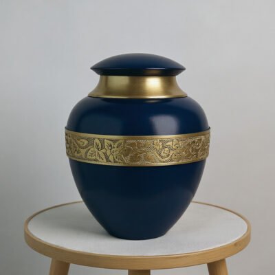 Navy Blue Cremation Urn with Gold Band
