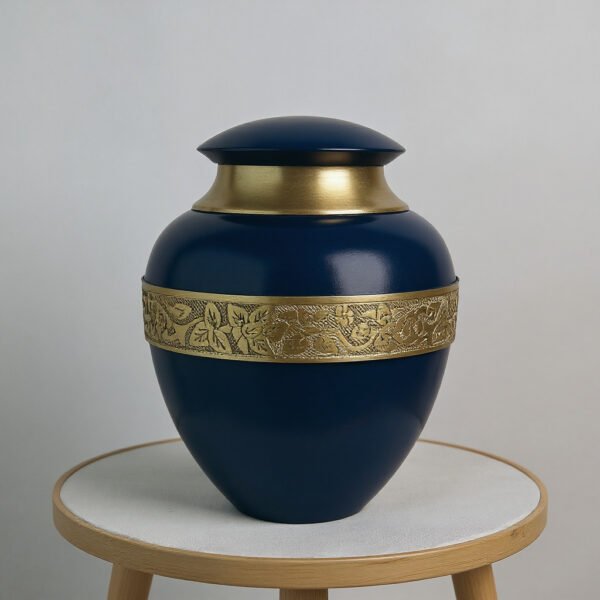 Navy Blue Cremation Urn with Gold Band